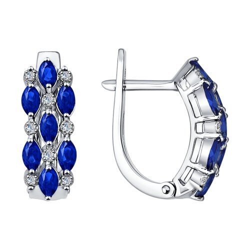 Серьги из белого золота с бриллиантами и сапфирами (038403)