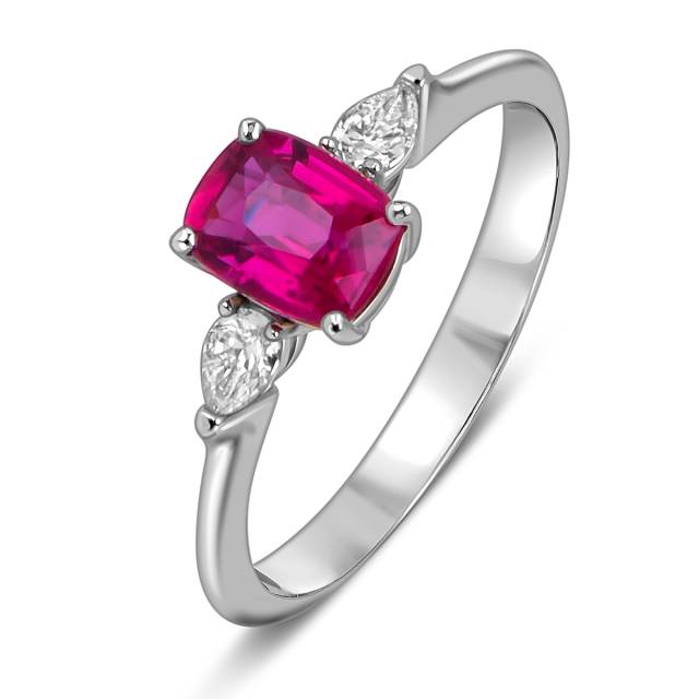 Кольцо из белого золота с бриллиантами и рубином (052565)