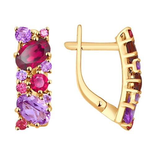 Серьги из красного золота с родолитами и аметистами (037344)