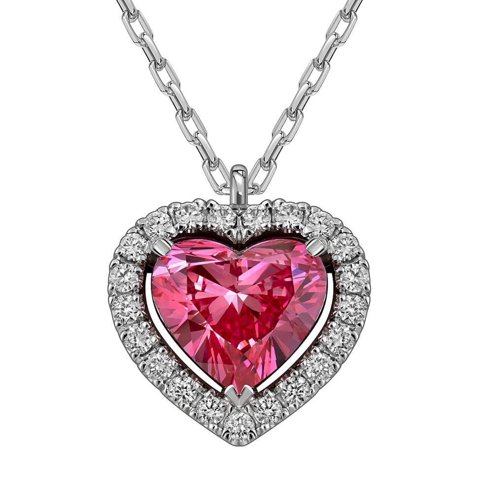 Колье из белого золота с розовым бриллиантом 