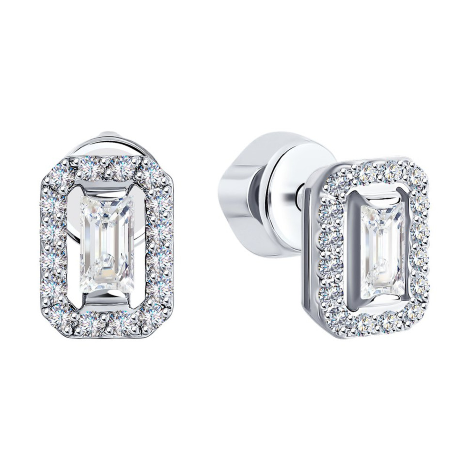 Серьги пусеты из белого золота с бриллиантами (047376)