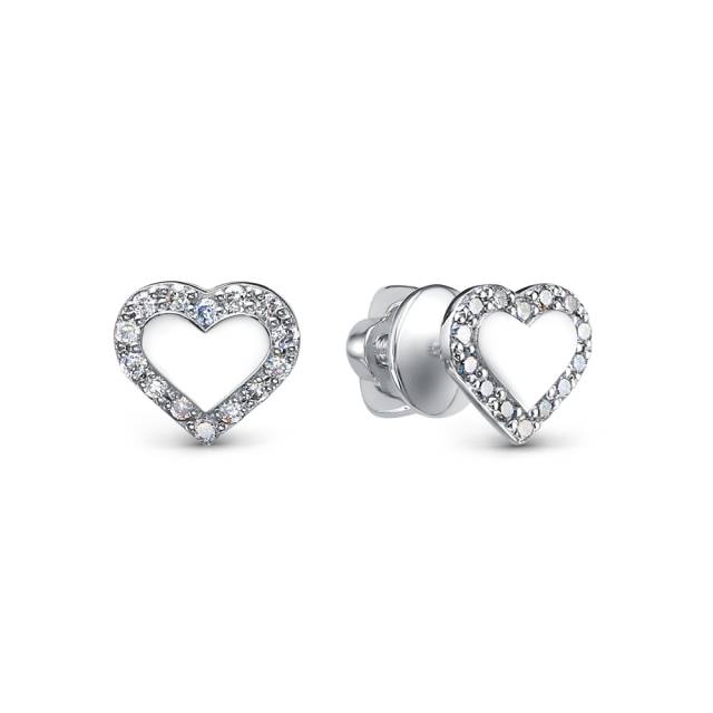 Серьги пусеты из платины с бриллиантами "Сердце" (058049)