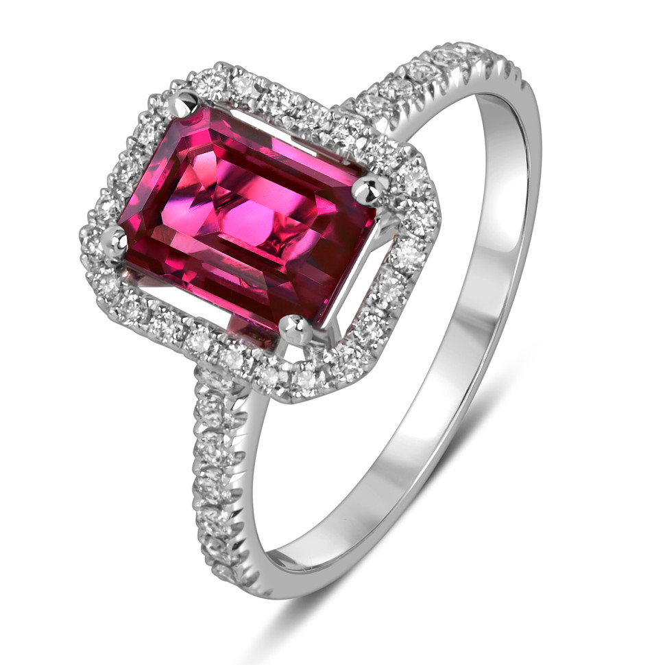 Кольцо из белого золота с бриллиантами и рубином (060316)