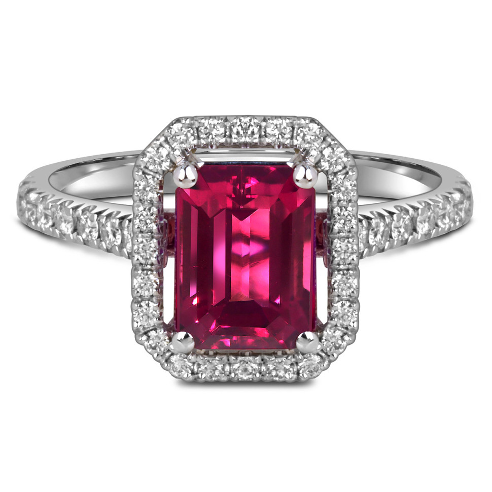 Кольцо из белого золота с бриллиантами и рубином (060316)