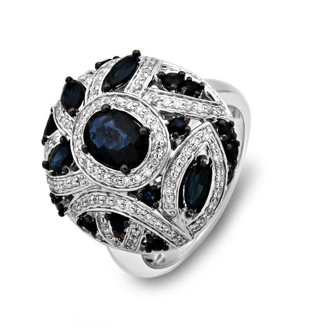 Кольцо из белого золота с бриллиантами и сапфирами (019934)