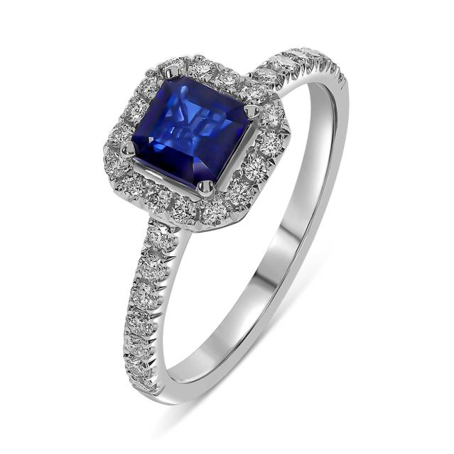 Кольцо из белого золота с бриллиантами и сапфиром (062663)