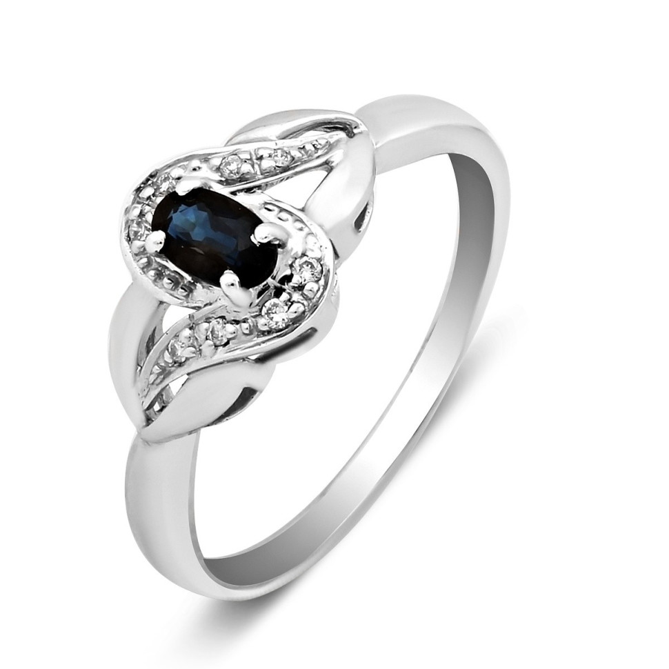 Кольцо из белого золота с бриллиантами и сапфиром (019876)