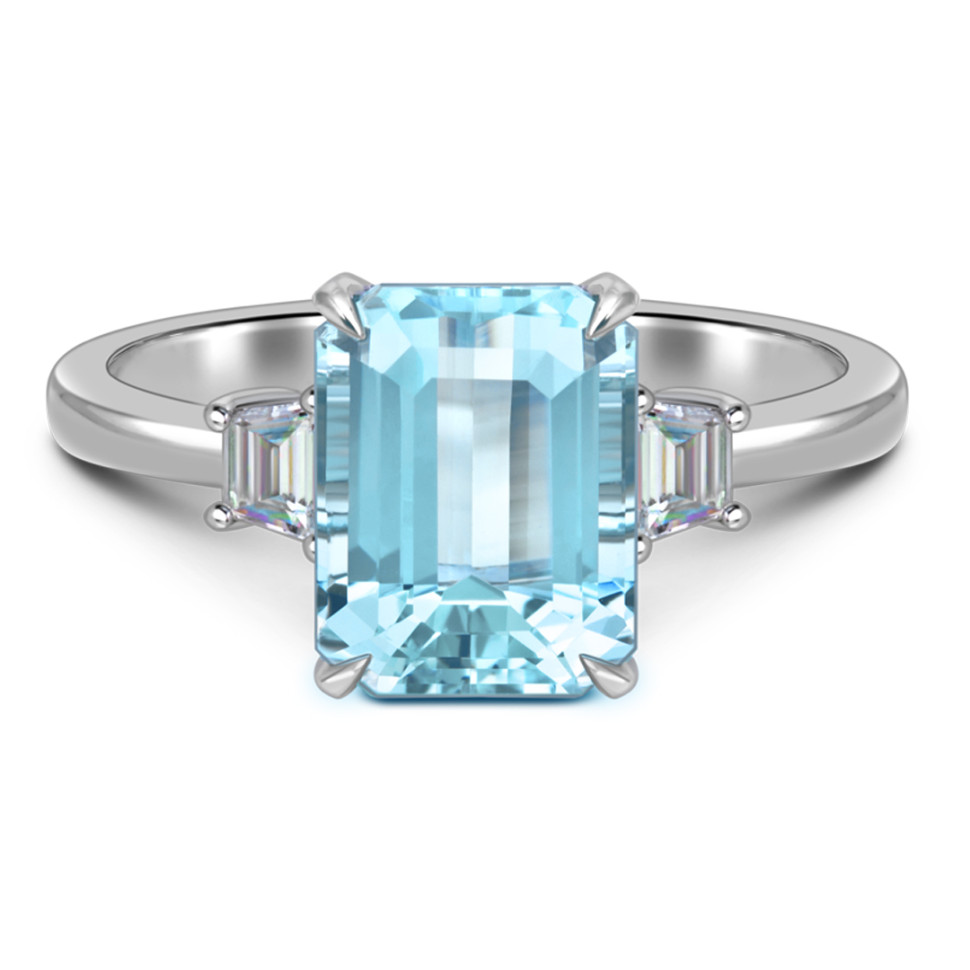 Кольцо из белого золота с бриллиантами и аквамарином (062996)