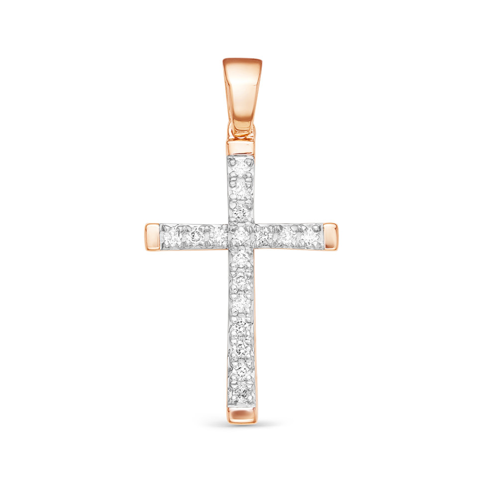 Кулон крест из красного золота с бриллиантами (053914)