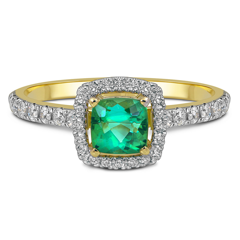 Кольцо из жёлтого золота с бриллиантами и зелёным турмалином (059488)