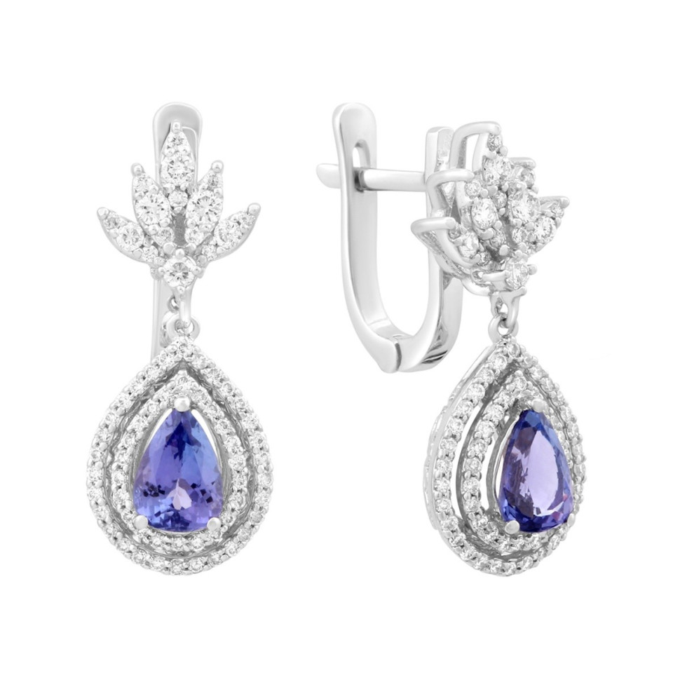 Серьги из белого золота с бриллиантами и танзанитами (025281)