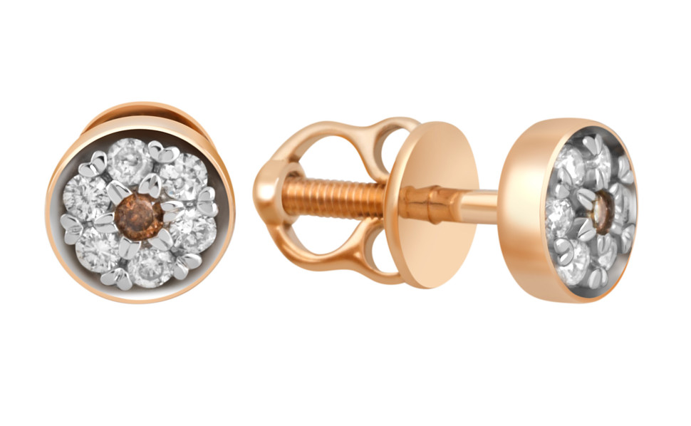 Серьги пусеты из красного золота с бриллиантами (044481)