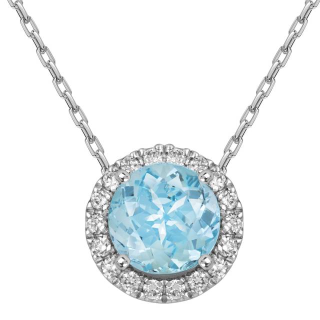 Колье из белого золота с бриллиантами и аквамарином (058755)