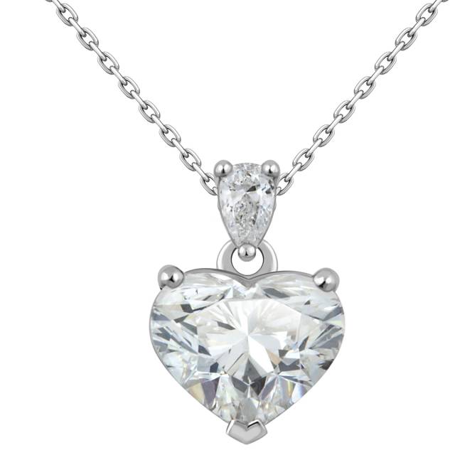 Колье "Сердце" с цепочкой из белого золота с бриллиантами (048109)