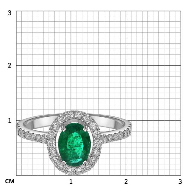 Кольцо из белого золота с бриллиантами и изумрудом (061670)