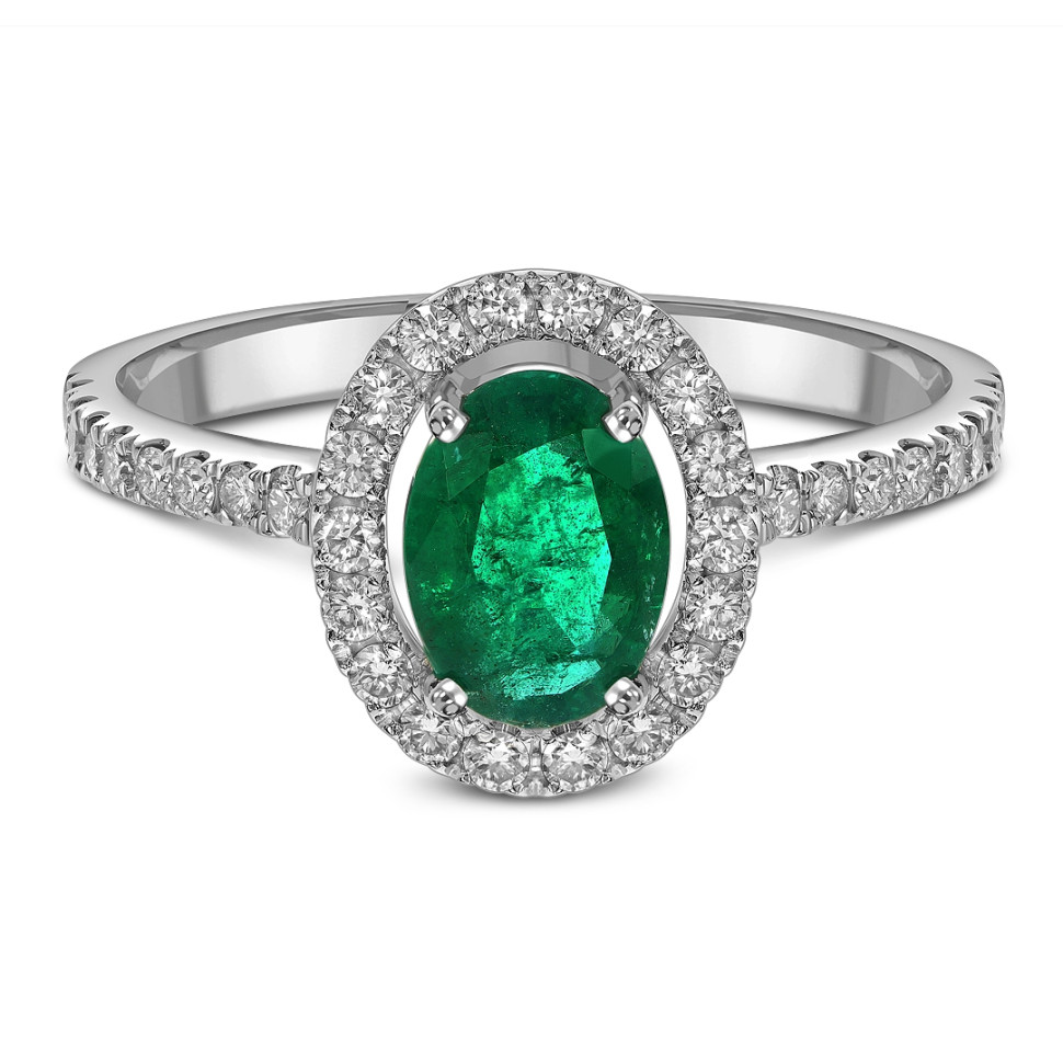 Кольцо из белого золота с бриллиантами и изумрудом (061670)