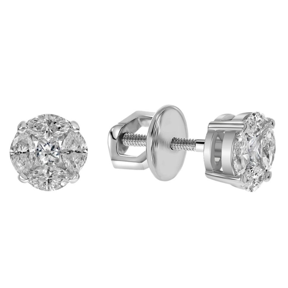 Серьги пусеты из белого золота с бриллиантами (061643)