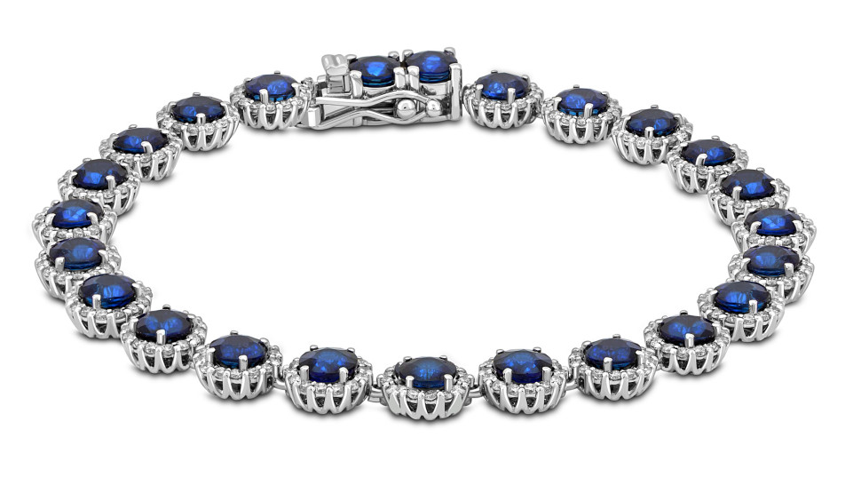 Браслет из белого золота с бриллиантами и сапфирами (050792)