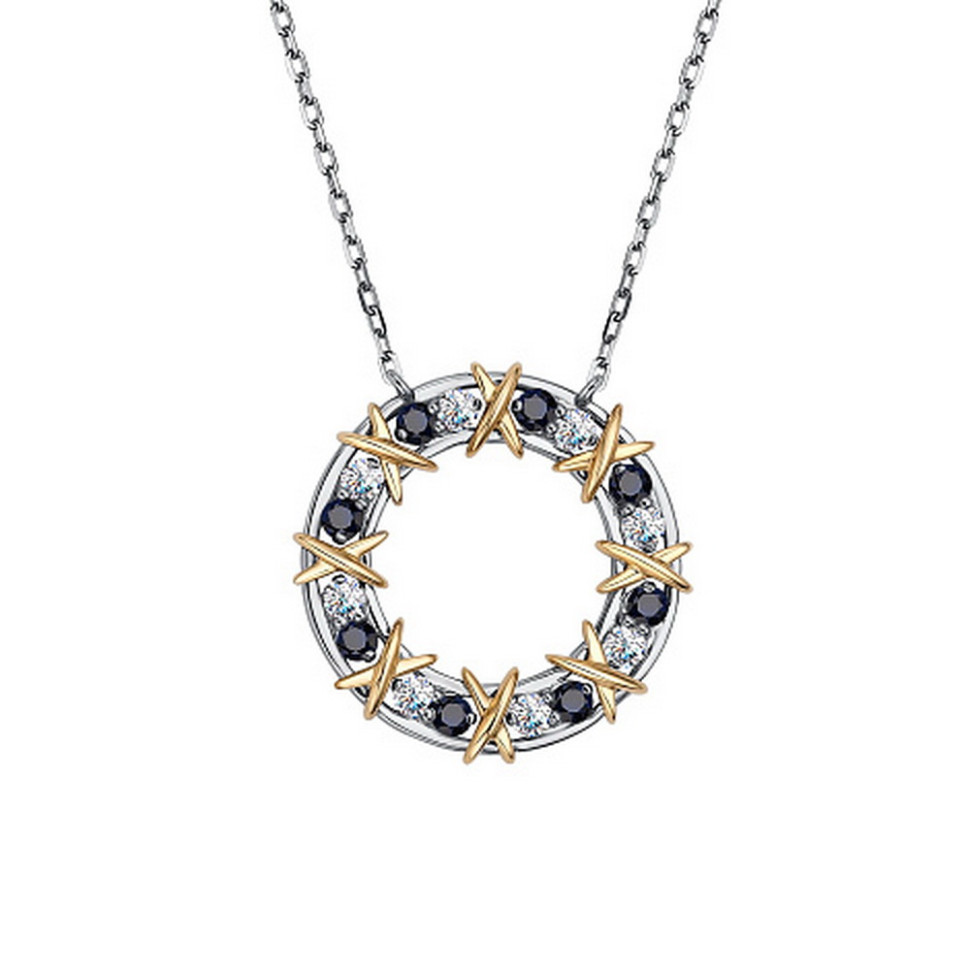 Колье из комбинированного золота с бриллиантами и сапфирами (050231)