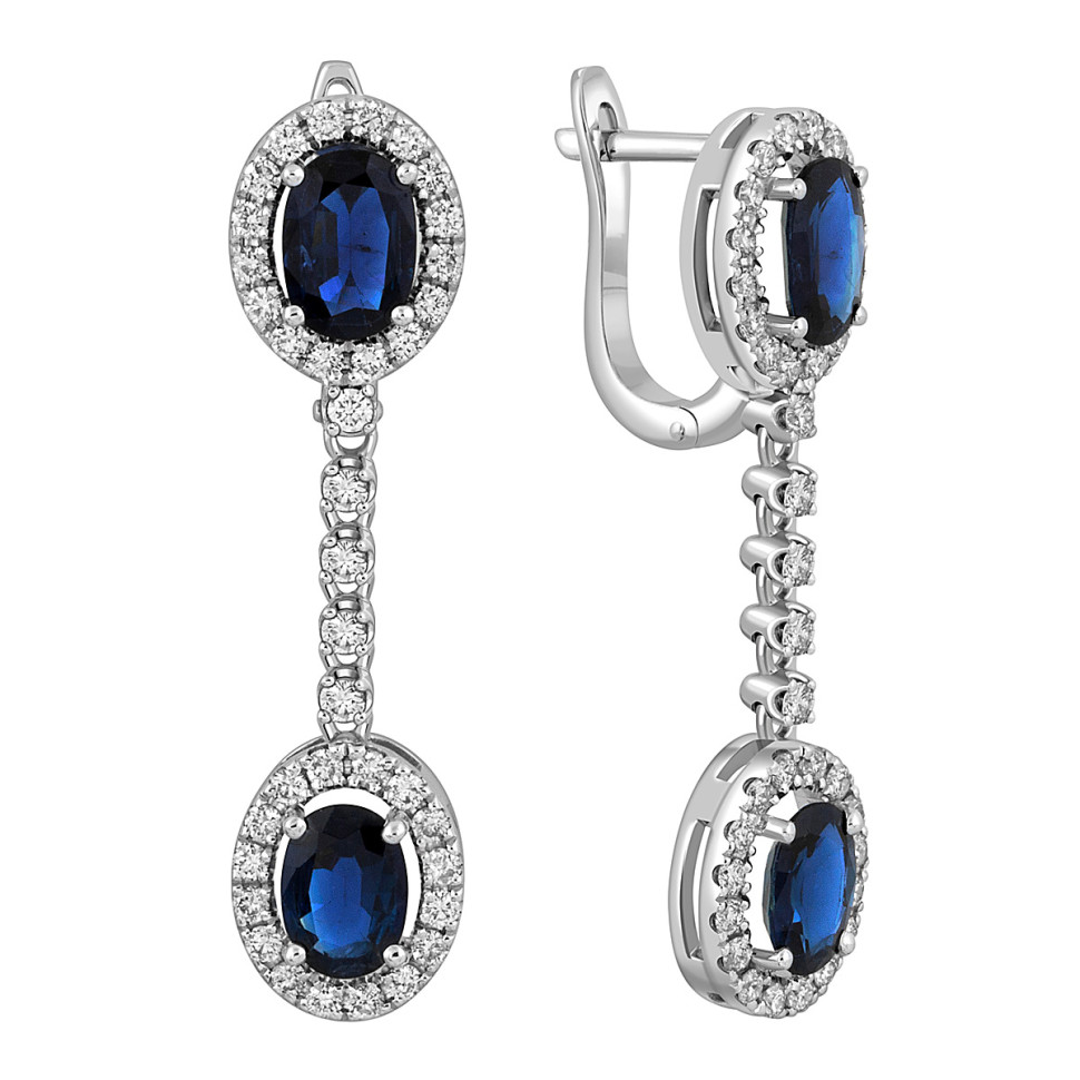 Серьги из белого золота с бриллиантами и сапфирами (051336)