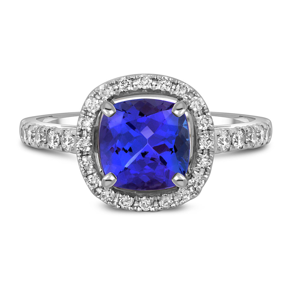 Кольцо из белого золота с бриллиантами и танзанитом (050563)