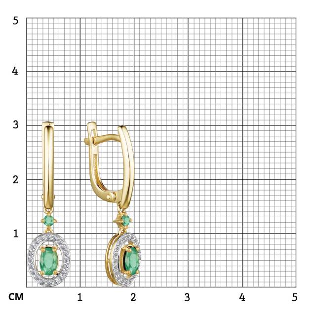Серьги из жёлтого золота с бриллиантами и изумрудами (047131)