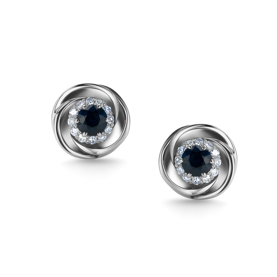 Серьги пусеты из белого золота с бриллиантами и сапфирами (031611)