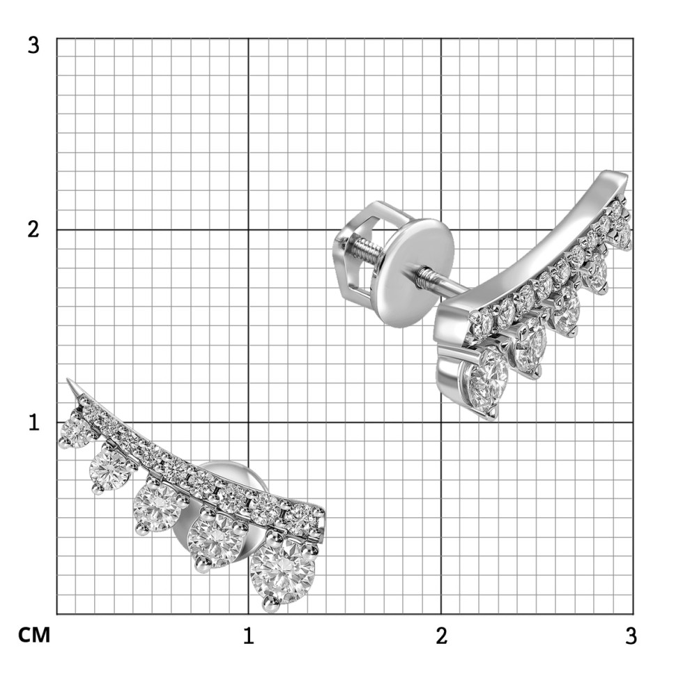 Серьги пусеты из белого золота с бриллиантами  (063638)