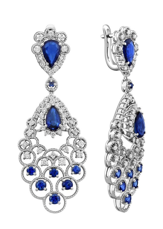 Серьги из белого золота с бриллиантами и сапфирами (024079)