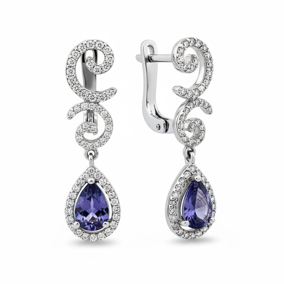 Серьги из белого золота с бриллиантами и танзанитами (014136)