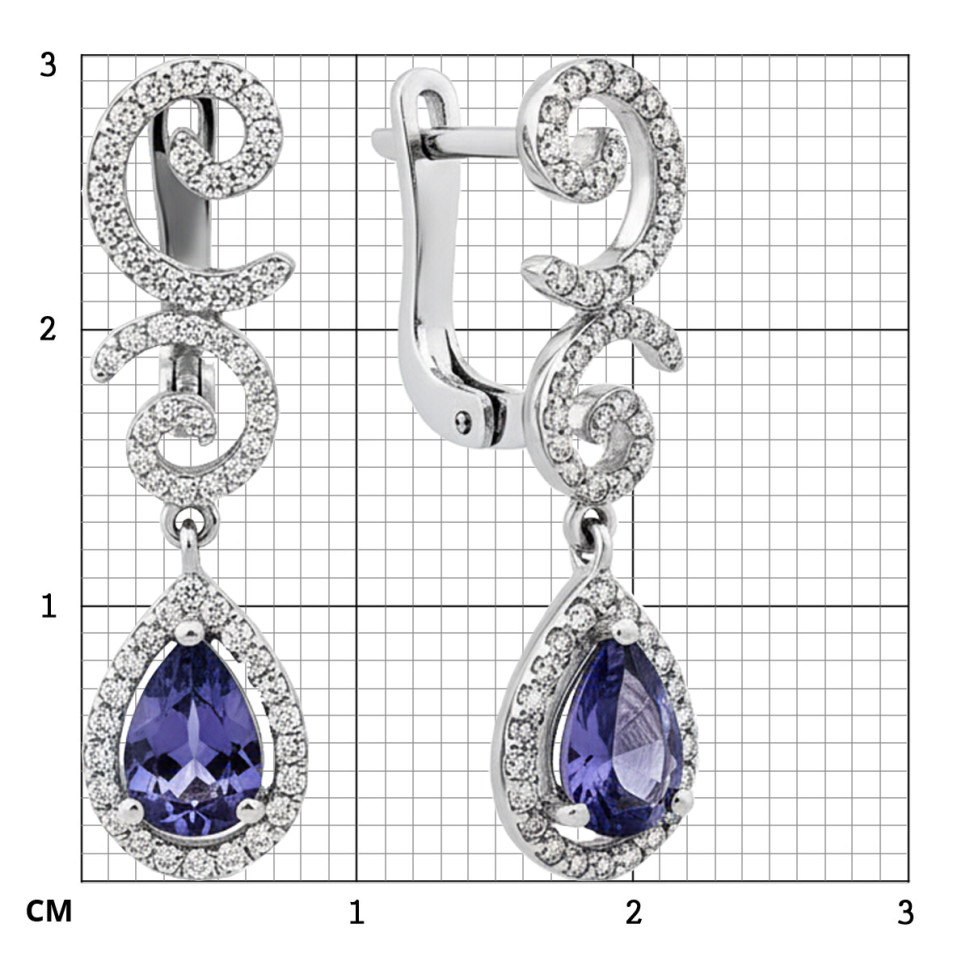 Серьги из белого золота с бриллиантами и танзанитами (014136)