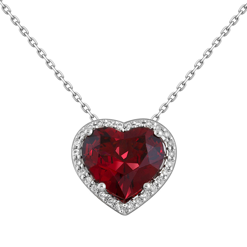 Колье из белого золота с бриллиантами и гранатом Сердце (052470)