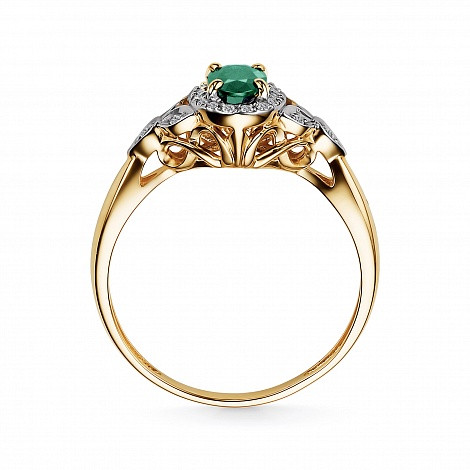 Кольцо из жёлтого золота с бриллиантами и изумрудом (048764)