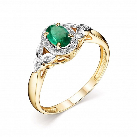 Кольцо из жёлтого золота с бриллиантами и изумрудом (048764)
