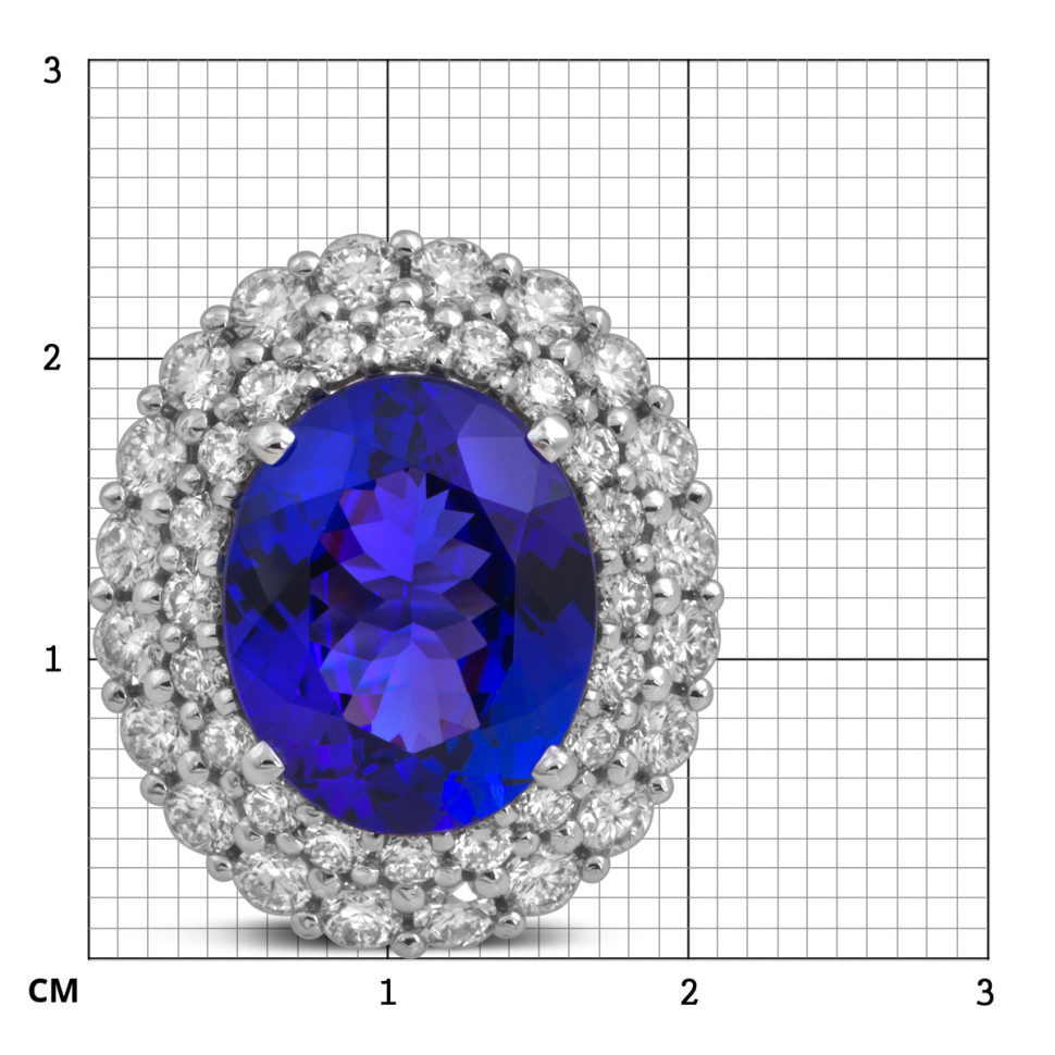 Кольцо из белого золота с бриллиантами и танзанитом (054806)
