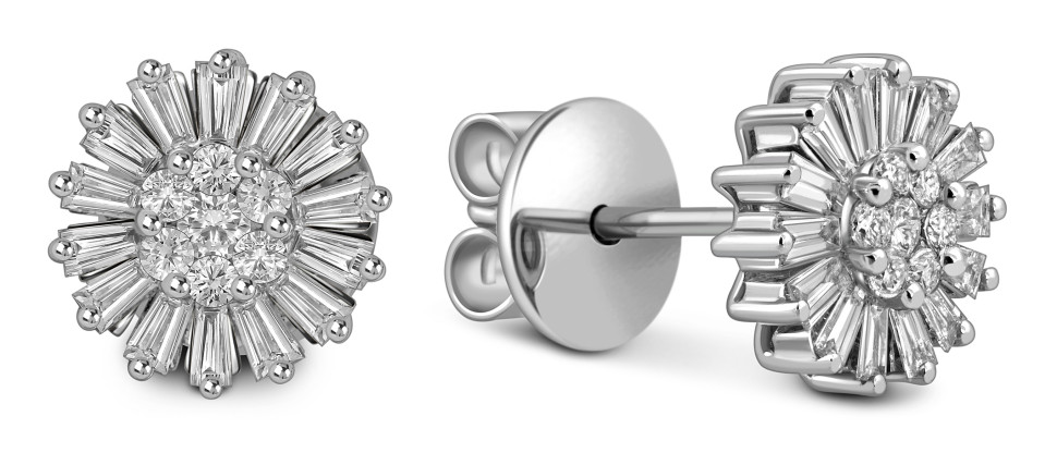 Серьги пусеты из белого золота с бриллиантами (057838)