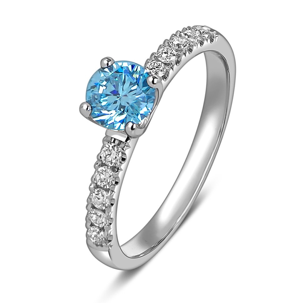 Помолвочное  кольцо из белого золота с голубым бриллиантом (060039)