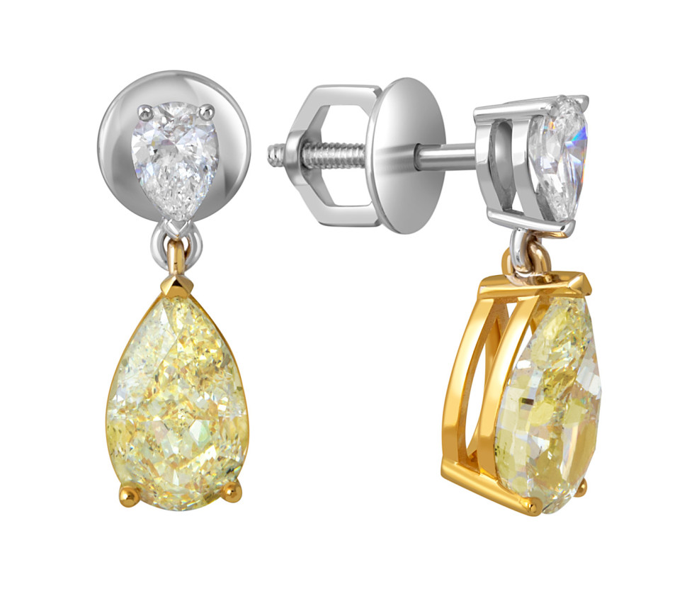 Серьги пусеты из комбинированного золота с бриллиантами (052013)