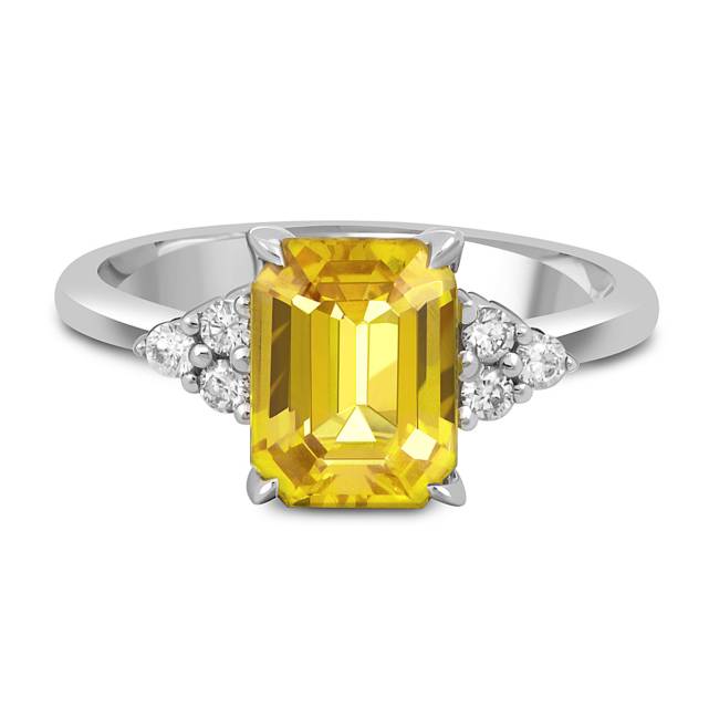 Кольцо из белого золота с бриллиантами и жёлтым сапфиром (051780)