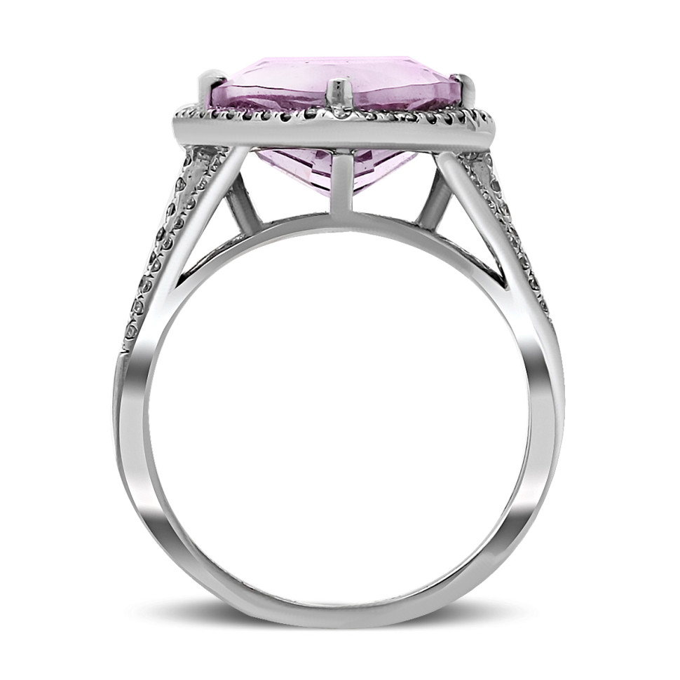 Кольцо из белого золота с бриллиантами и аметистом (021085)