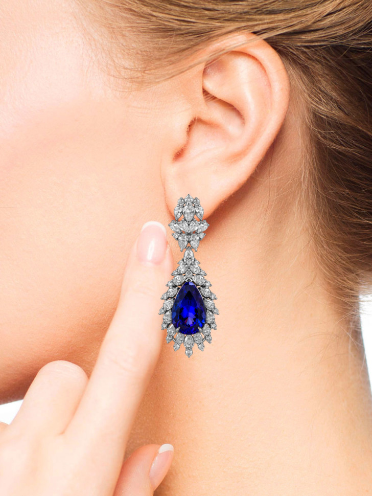 Серьги из белого золота с бриллиантами и танзанитами (054131)