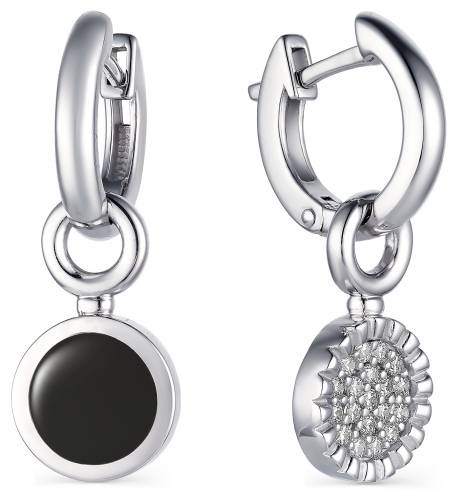 Серьги из серебра двусторонние с эмалью и фианитами