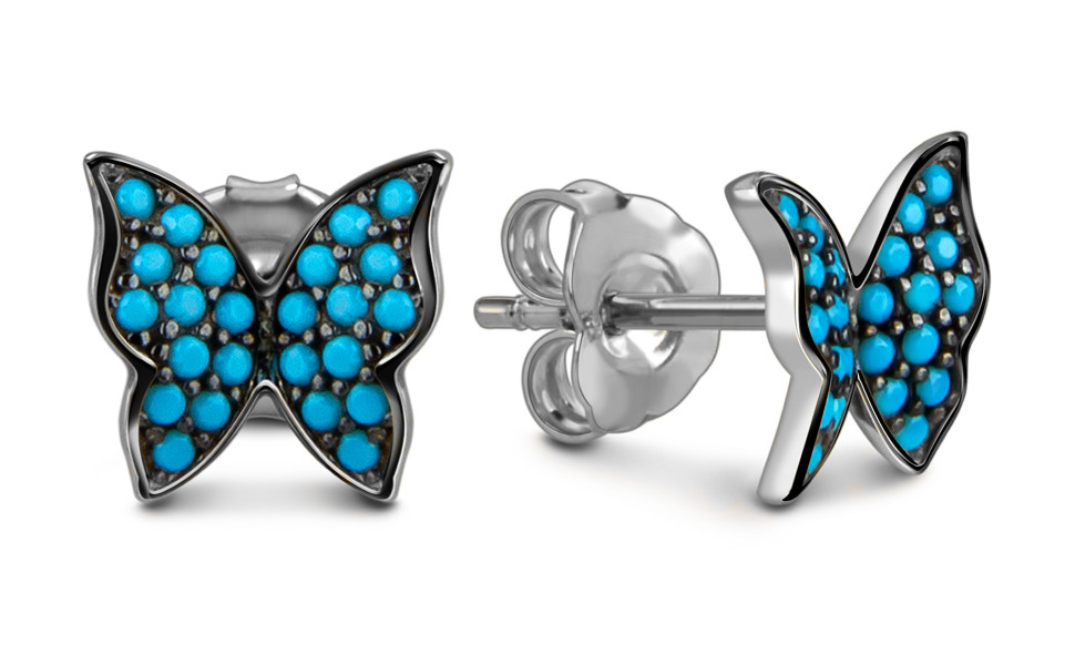 Серьги пусеты из белого золота с фианитами 