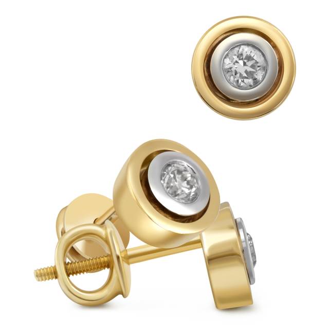 Серьги пусеты из комбинированного золота с бриллиантами (050412)