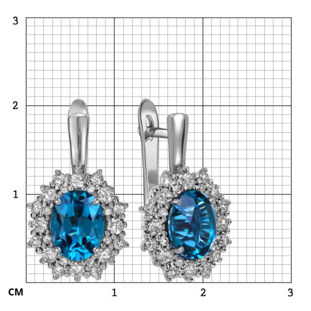 Серьги из белого золота с бриллиантами и лондон топазами (060386)