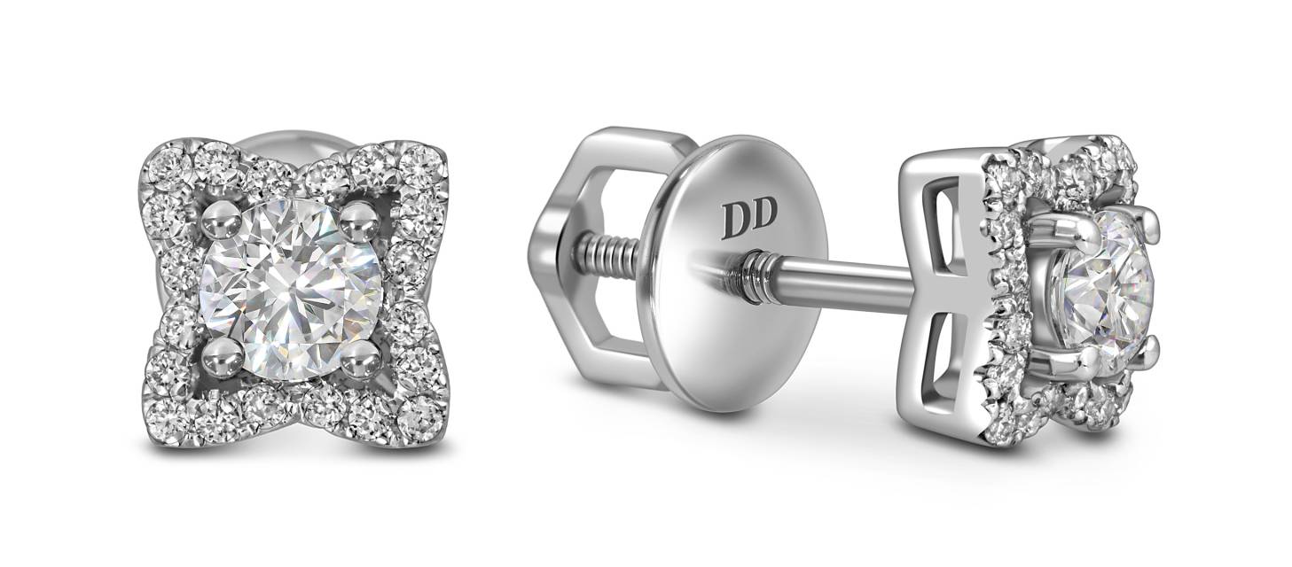 Серьги пусеты из белого золота с бриллиантами (062828)