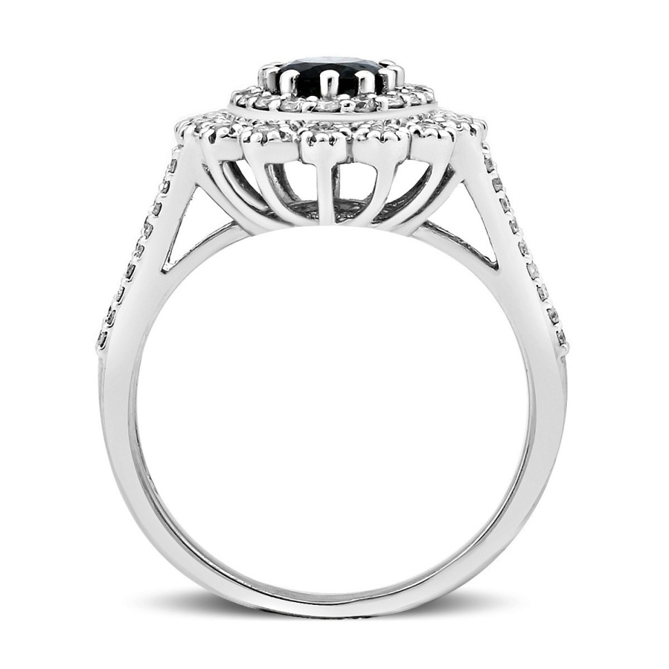 Кольцо из белого золота с бриллиантами и сапфиром (018033)