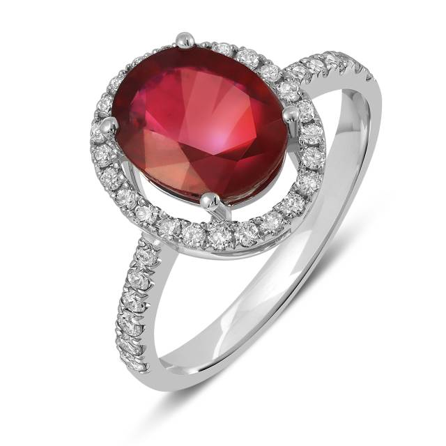 Кольцо из белого золота с бриллиантами и рубином (060333)
