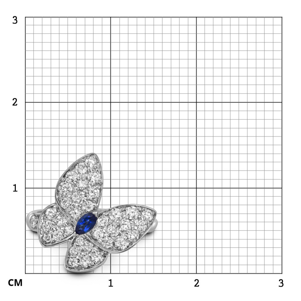 Кольцо из белого золота с бриллиантами и сапфиром 