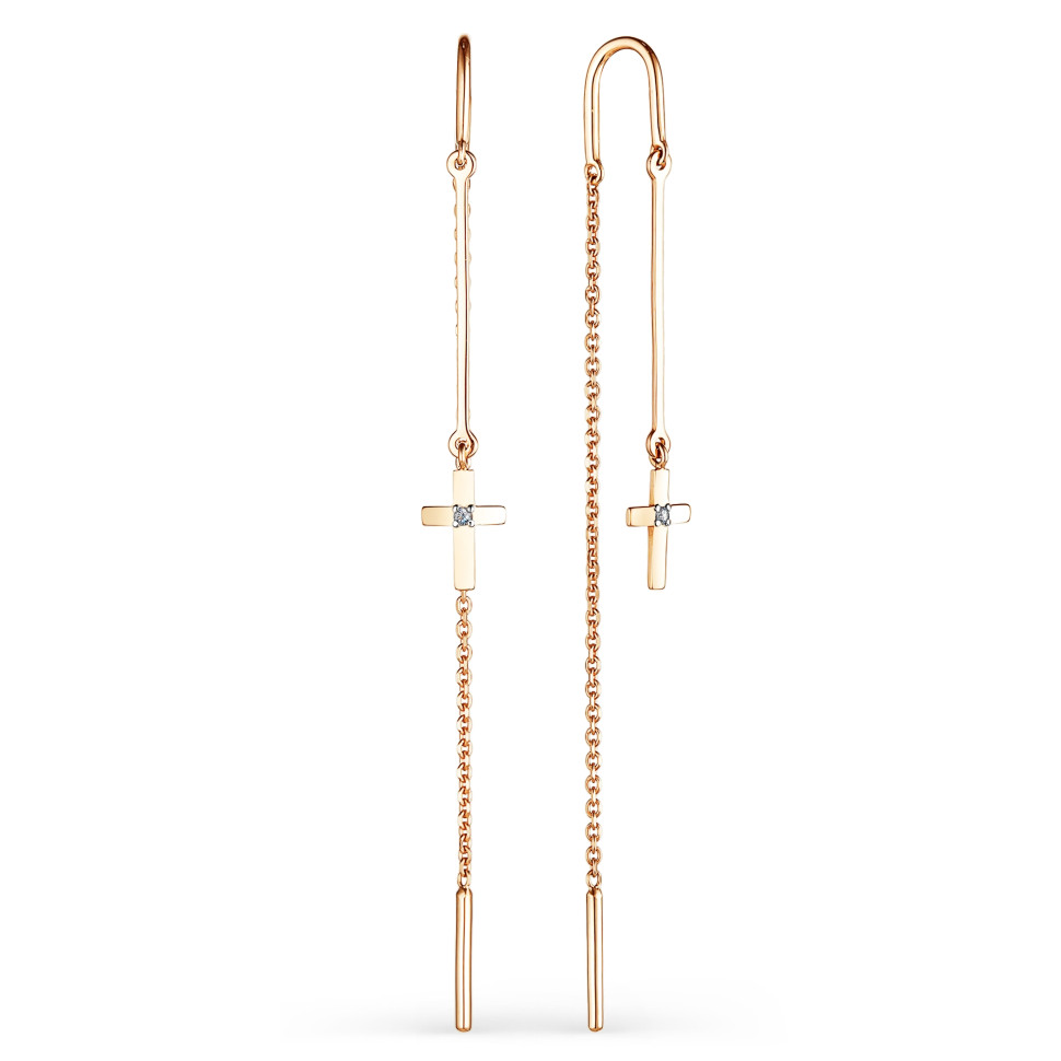 Серьги протяжки из красного золота с бриллиантами (048772)